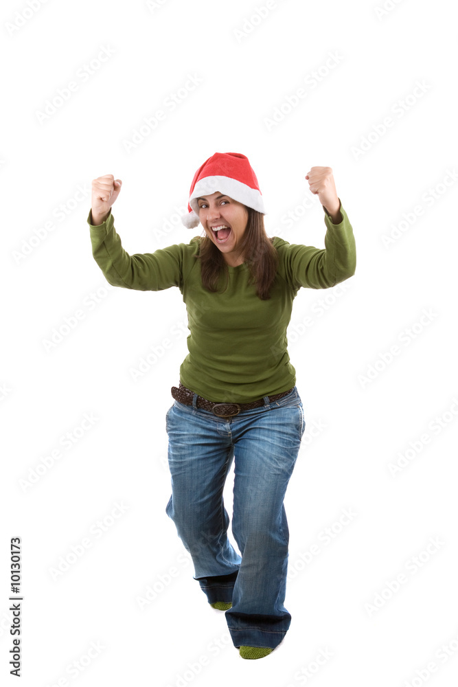 young santa woman celebrating christmas holiday young santa woman celebrating christmas holiday