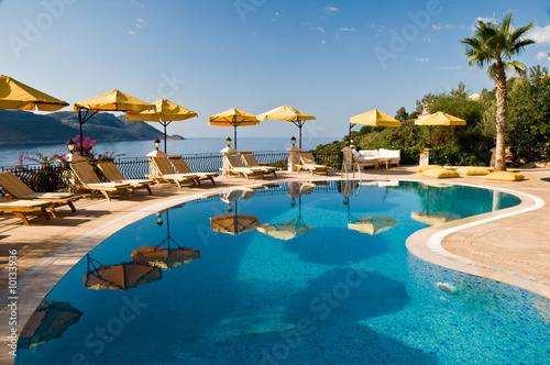 Poolside at a resort in the Turkish Mediterranean.