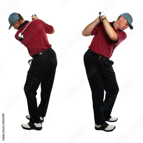 Both side views of a male golfer isolated on  white © RTimages