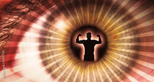 Quadro em tela Pupil of an eye with a silhouette of a man
