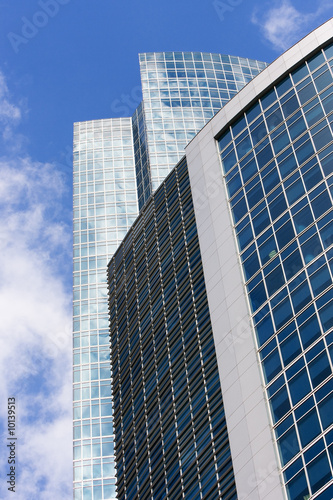 Modern glass architecture  perspective view from below.