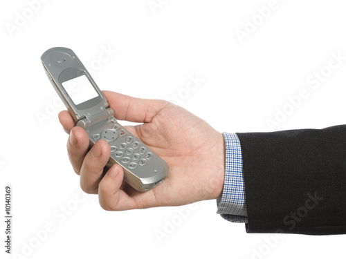 Wallpaper Mural A man's hand holding a cell phone over white background. Torontodigital.ca