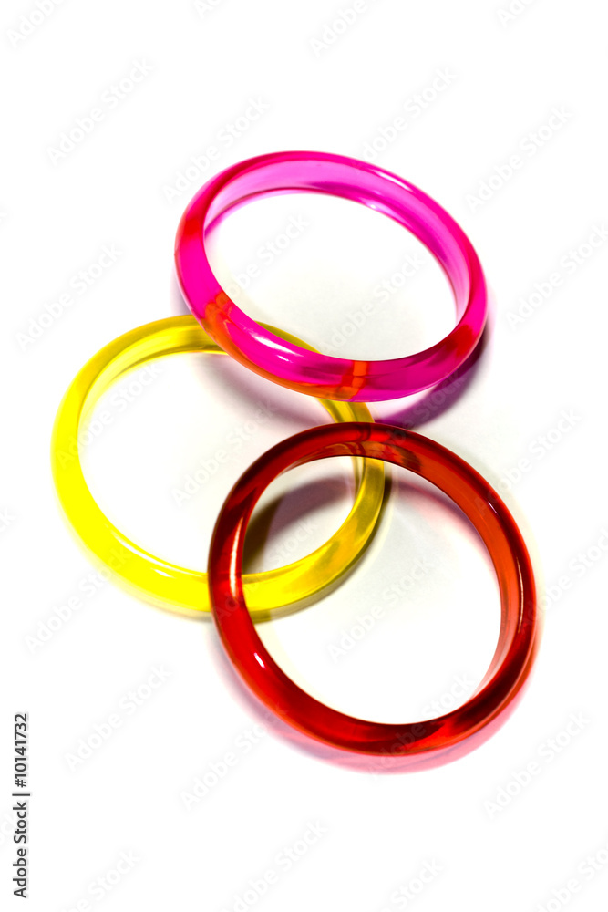 Three varicoloured rings on white background, abstractions Three varicoloured rings on white background, abstractions