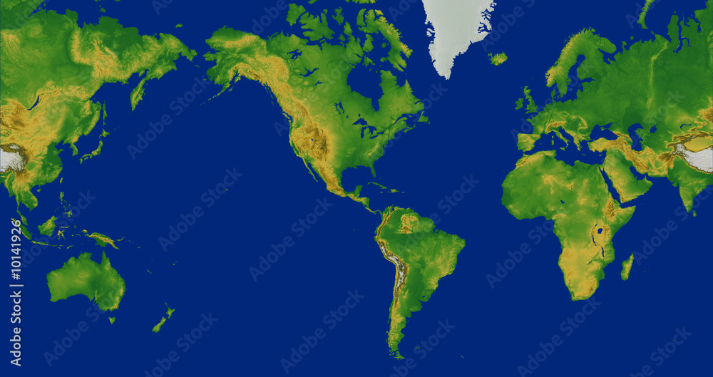 Mercator World map with Tterrain