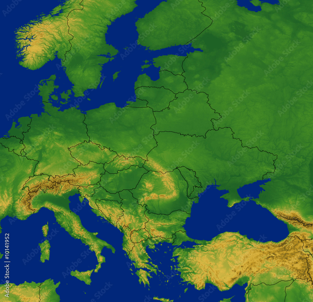 Central Europe Region Map with Terrain Central Europe Region Map with Terrain