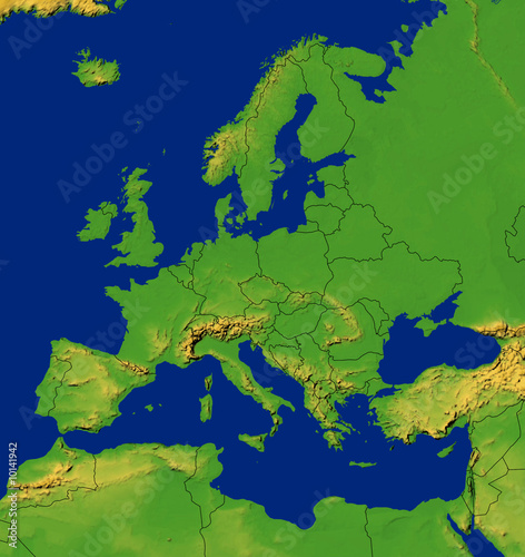 Europe Map with Terrain