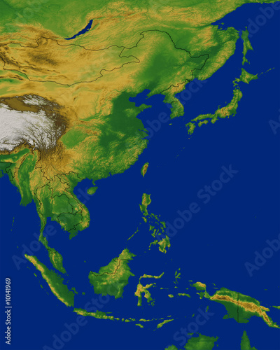 Southeastern Asia Map with Terrain