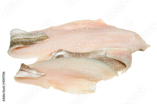 Photography Cod and haddock fish fillets isolated on white