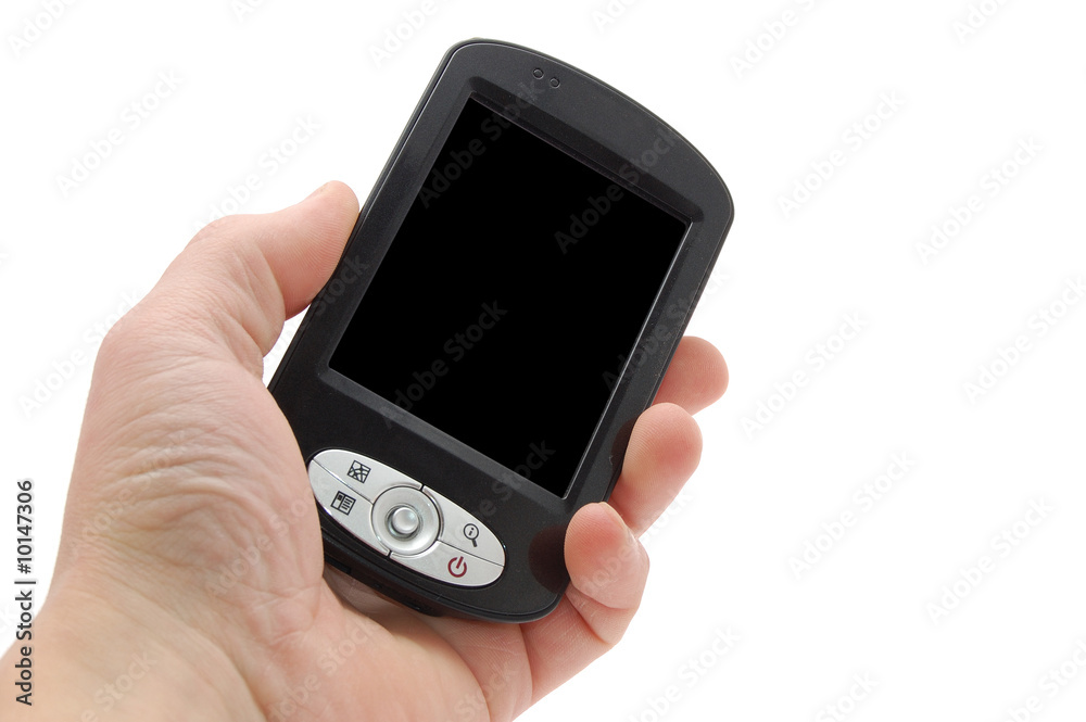 pda in a hand isolated on a white pda in a hand isolated on a white