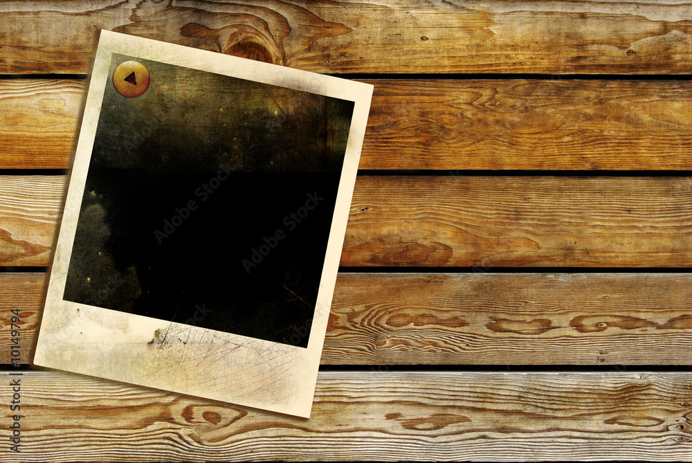 old polaroid frame over wooden wall Stock Photo | Adobe Stock