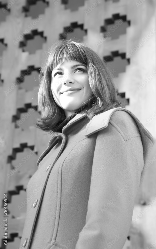Fototapeta premium Pretty Woman Portrait Outdooors. Monochrome.