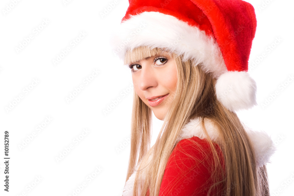 portrait of a beautiful blond girl dressed as Santa portrait of a beautiful blond girl dressed as Santa