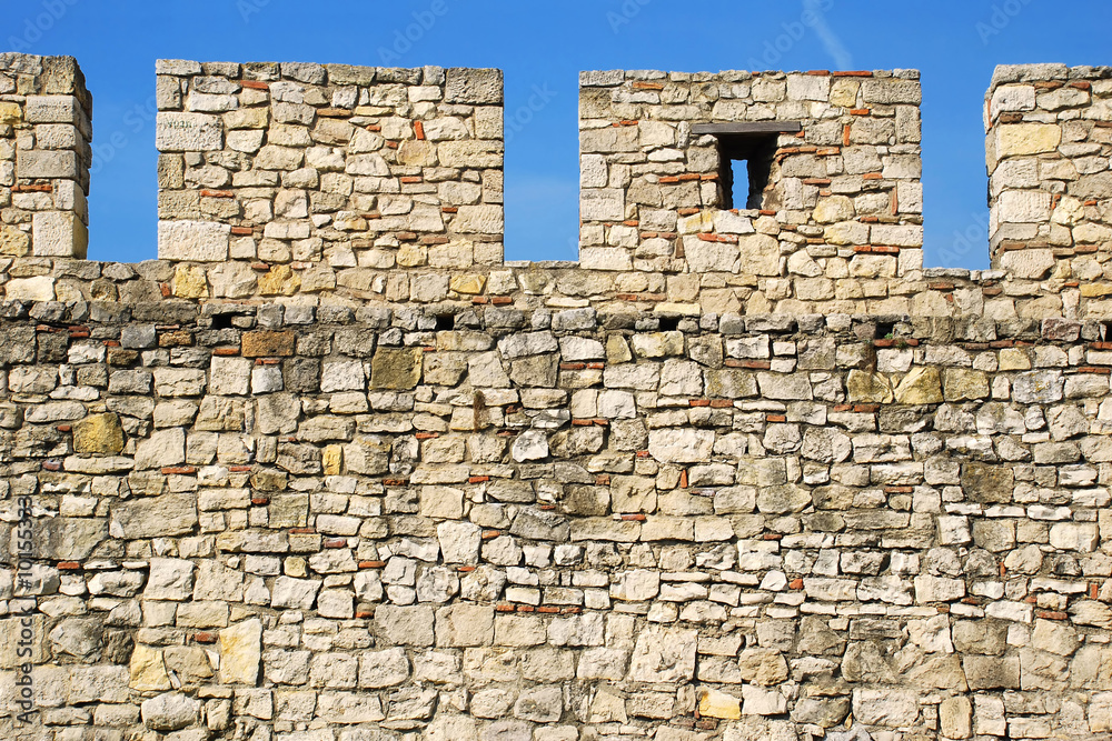 wall of ancient fortress Kalemegdan in Belgrade
