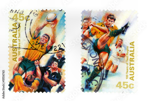 Collectible stamps from Australia. Set with test rugby sport.