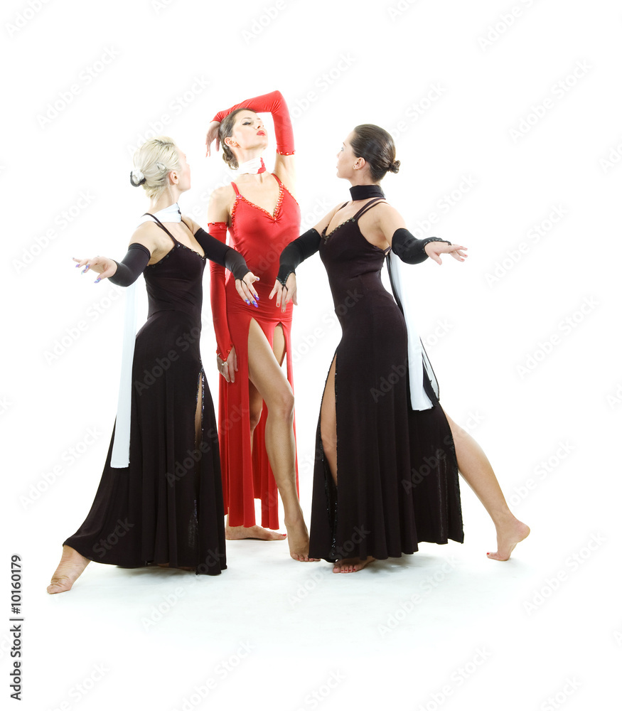 attractive trio dancing. isolated on white