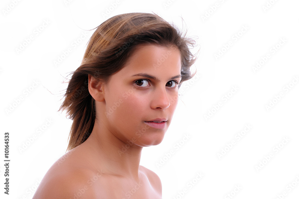 Young beautiful woman portrait, isolated over white background Young beautiful woman portrait, isolated over white background