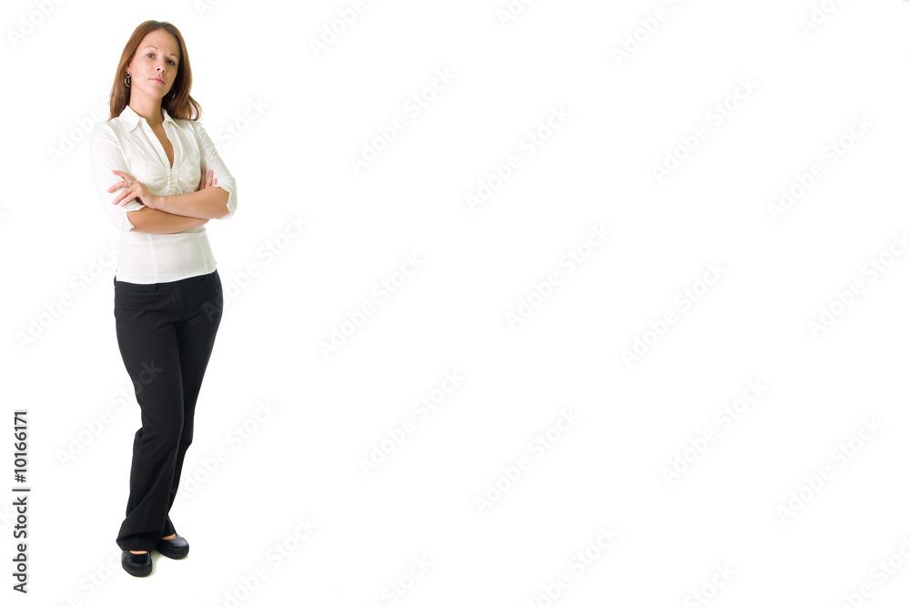 Portrait of young girl with arms crossed looking at you Portrait of young girl with arms crossed looking at you