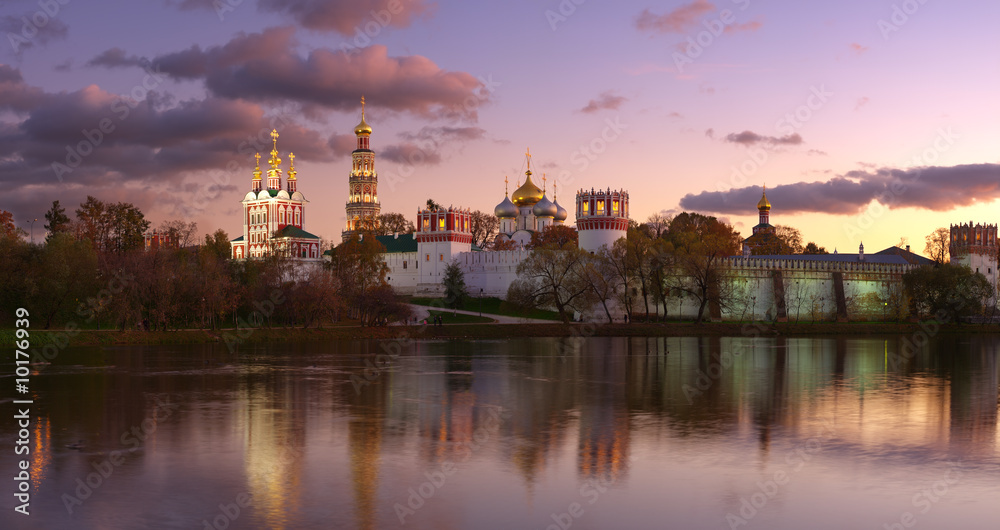 Novodevichy convent in the evening Panorama.