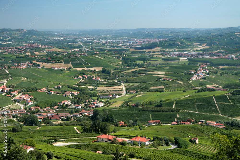 Villages among fields. Italian landscape of Piedmont region.