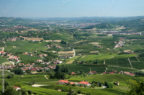 Villages among fields. Italian landscape of Piedmont region.