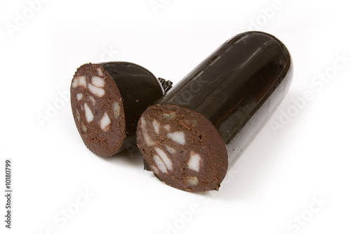 Billede på lærred Black pudding sausage isolated on a white studio background.