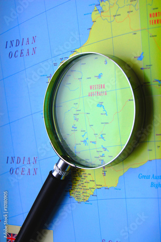 Travel Destination. Magnifying glass on map