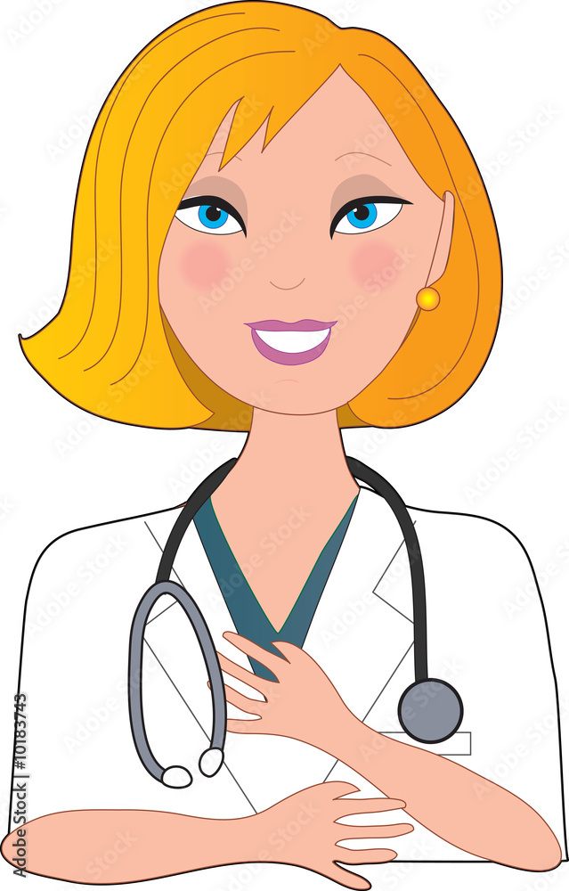 Front view of a smiling blond caucasian nurse with a stethoscope Front view of a smiling blond caucasian nurse with a stethoscope