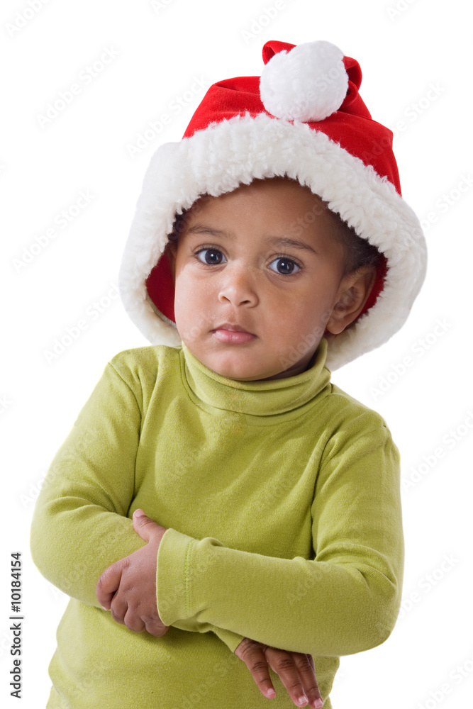 Adorable baby girl with red hat of Christmas isolated Adorable baby girl with red hat of Christmas isolated