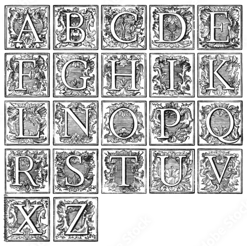old decorative alphabet from 16th century