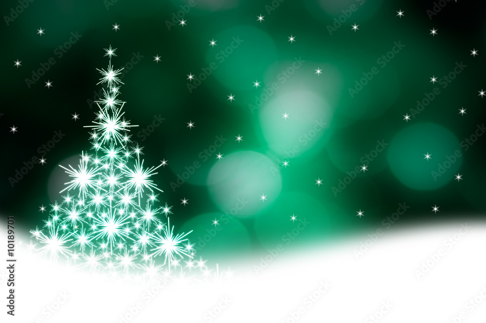 Christmas tree illustration on green background