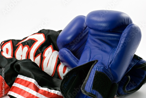 Boxing gloves with shorts on the white background