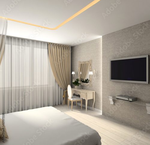 Fototapeta Naklejka Na Ścianę i Meble -  Modern design interior of bedroom. 3D render