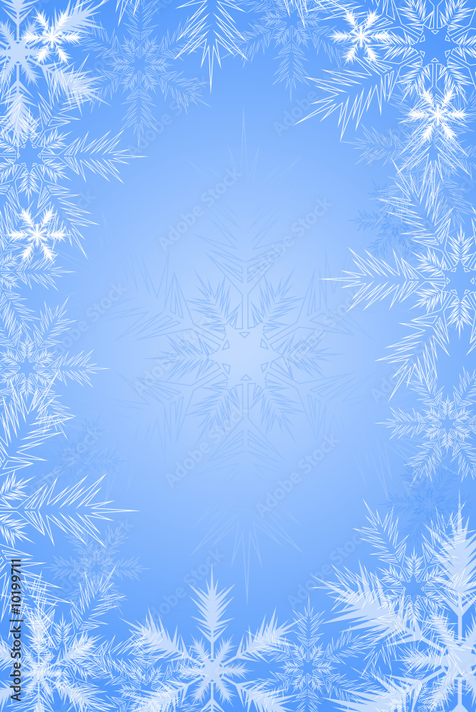 Fototapeta premium Blue background with snowflake and frosty patterns