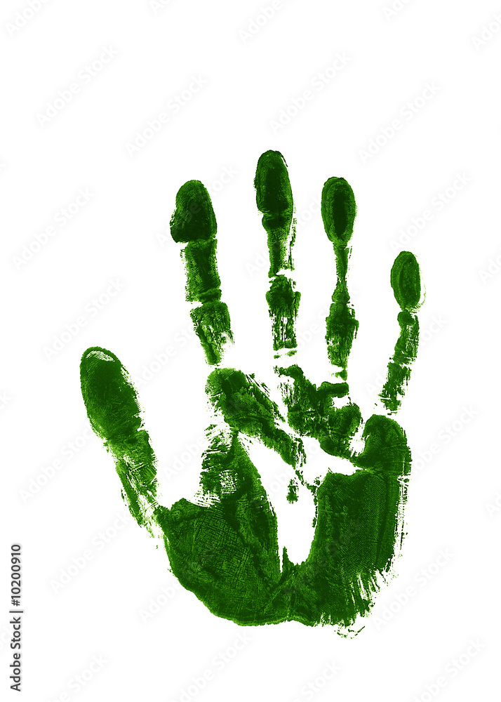 Green ink impression of a left hand Green ink impression of a left hand