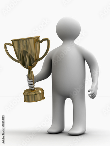 champion with a cup. Isolat...