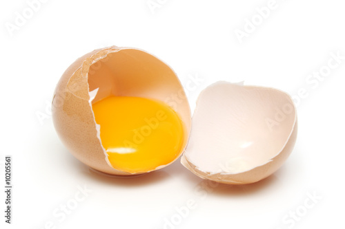 A egg tear into half with yolk and albumin.