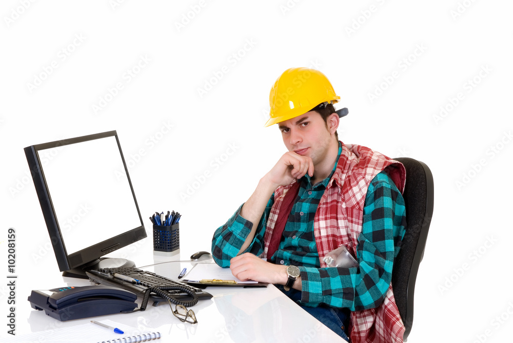Handsome young successful  angry construction supervisor
