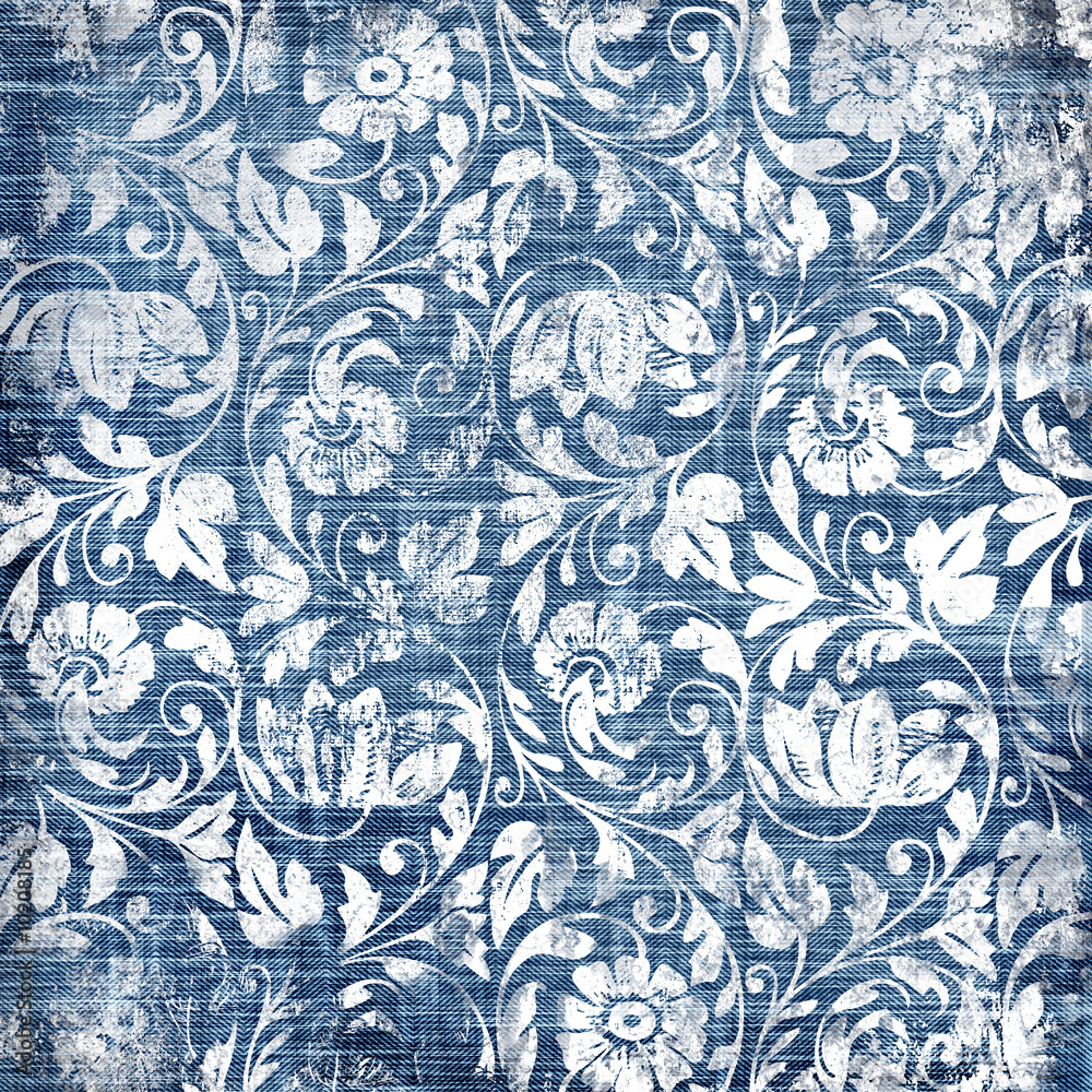 Fototapeta decorative blue-white patterns in retro style