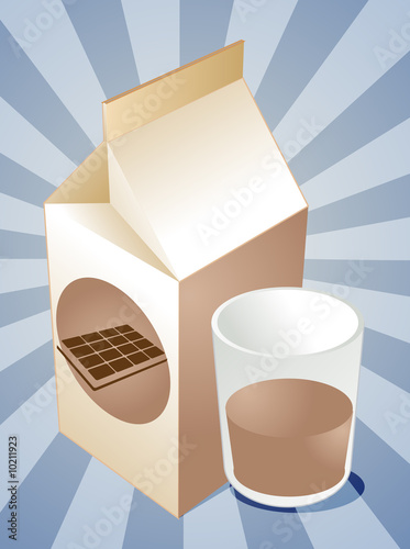 Chocolate milk carton with filled glass illustration photo