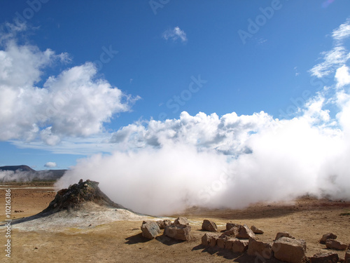 White steam in Namafjall geothermal area, Iceland
