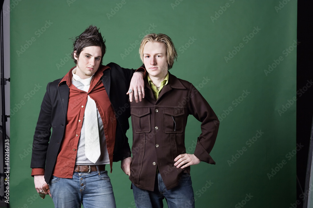 Two young men casually dressed in Seondhand attire Two young men casually dressed in Seondhand attire