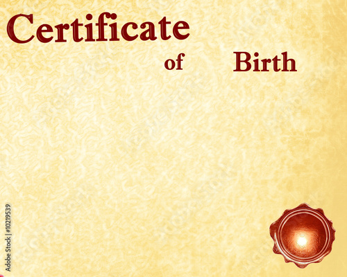 Billede på lærred certificate of birth with a wax seal on it