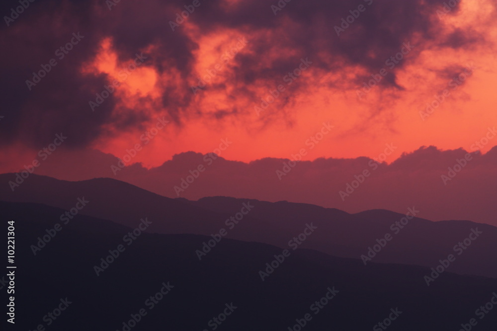 Sunset in  mountains