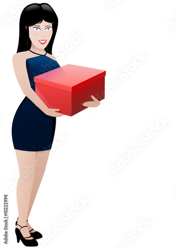 Fille en robe bleu portant un paquet (détouré)