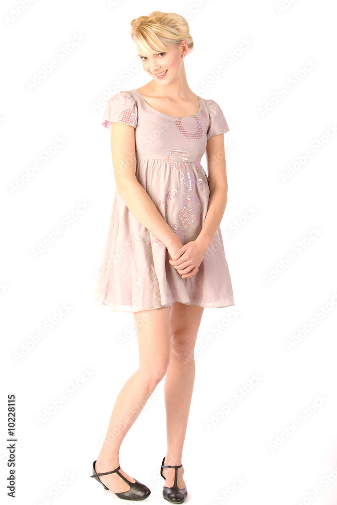 Infantile flirting blonde in pink mini dress Infantile flirting blonde in pink mini dress