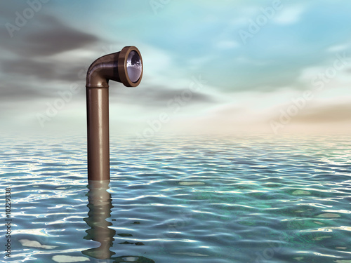 Periscope emerging from a water surface. Digital illustration. photo