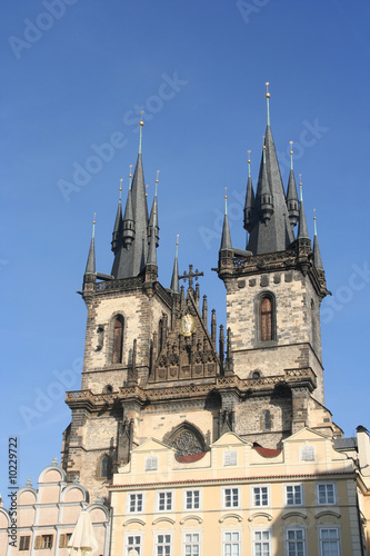 Famous Tyn Cathedral on Old Town square in Prague