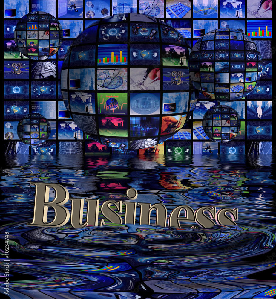 Obraz premium Multi screens and Globes and a sinking business symbol.