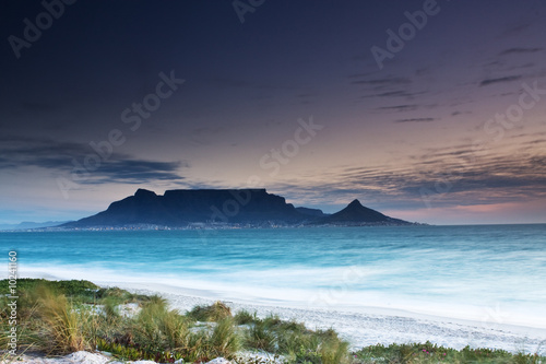 Table Mountain from Milnerton beach with grass in the foreground