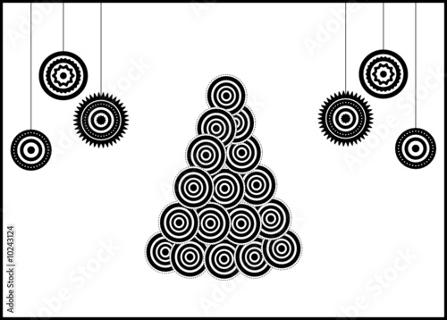 BW xmas card: conceptual xmas tree and xmas balls